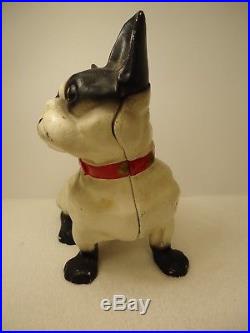 Antique / Vintage Hubley Cast Iron French Bull Dog Bank / Door Stop Cool Dog