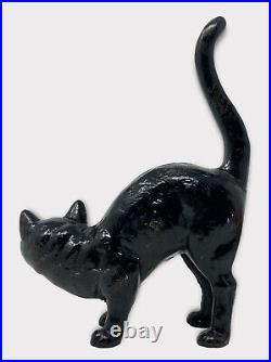 Antique Vintage Hubley Green Eyes Cast-Iron Doorstop Black Cat Halloween Decor