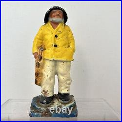 Antique Vintage Old Salt Fisherman Cast Iron Bookend Doorstop Figure 6.5in Antique Vintage Old Salt Fisherman Cast Iron Bookend Doorstop Figure 6.5in