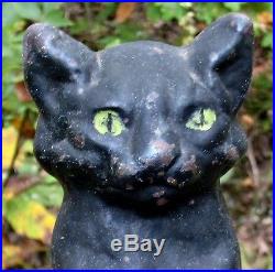 Antique Vtg Cast Iron Black Cat Green Eyes Doorstop Stopper Door Stop Statue 9
