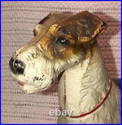 Antique Vtg HUBLEY #381 LARGE Wire Hair Fox Terrier Cast Iron Dog Doorstop 10
