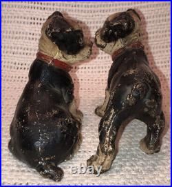 Antique Vtg HUBLEY #392 409 Boston Bull Terrier Pups Cast Iron Doorstop Bookends
