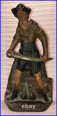 Antique Vtg PIRATE GIRL Anne Bonny Cast Iron LARGE Doorstop YELLOW 13.5 Albany