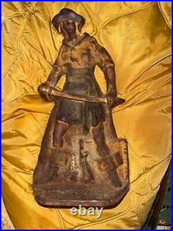 Antique Vtg PIRATE GIRL Anne Bonny Cast Iron LARGE Doorstop YELLOW 13.5 Albany
