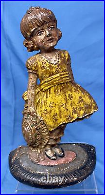 Antique WS YELLOW DRESS GIRL Cast Iron Door stop