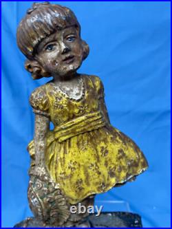 Antique WS YELLOW DRESS GIRL Cast Iron Door stop