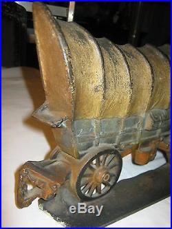 Antique Wild West American Indian Horse Chuck Wagon Cowboy Cast Iron Doorstop