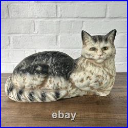 Antique Wilton Foundry Cast Iron Cat Fireside Lounging Resting Doorstop GREAT
