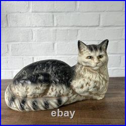 Antique Wilton Foundry Cast Iron Cat Fireside Lounging Resting Doorstop GREAT