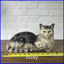 Antique Wilton Foundry Cast Iron Cat Fireside Lounging Resting Doorstop GREAT