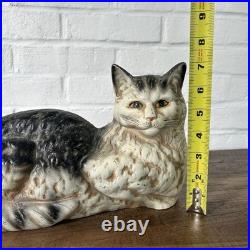 Antique Wilton Foundry Cast Iron Cat Fireside Lounging Resting Doorstop GREAT
