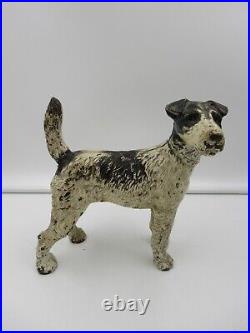 Antique ca 1930 Cast Iron Doorstop Full Figure Wire Fox Terrier Original Paint