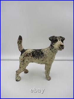 Antique ca 1930 Cast Iron Doorstop Full Figure Wire Fox Terrier Original Paint