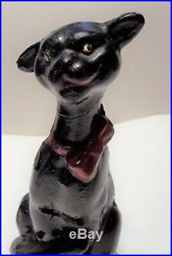 Antique cast iron Krazy Cat door stop Hubley National Foundry red bow open base