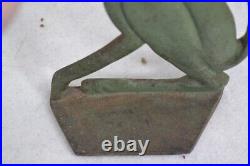 Antique cast iron doorstop begging hound dog rare green 15 in. Spencer foundry