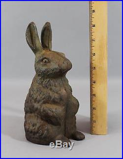 Antique circa-1900 Cast Iron Bunny RABBIT Figural Garden Statue Doorstop, NR