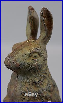Antique circa-1900 Cast Iron Bunny RABBIT Figural Garden Statue Doorstop, NR