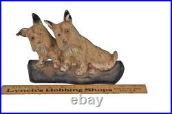 Antique door stop cast iron scotty dog pair old paint grungy 1920s original Antique door stop cast iron scotty dog pair old paint grungy 1920s original