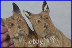 Antique door stop cast iron scotty dog pair old paint grungy 1920s original Antique door stop cast iron scotty dog pair old paint grungy 1920s original