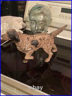 Antique early cast iron setter pointer hunting dog door stop Hubley