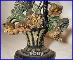 Antique original Hubley cast iron flower basket bouquet heavy figural doorstop