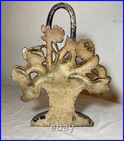 Antique original Hubley cast iron flower basket bouquet heavy figural doorstop