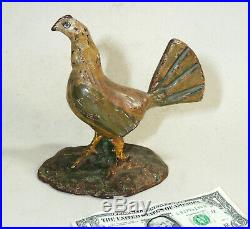 Antique vtg 1900s-20s CHICKEN Rooster Cast Iron Bird DOORSTOP Old Paint/Repaint