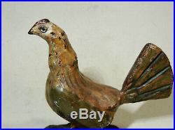 Antique vtg 1900s-20s CHICKEN Rooster Cast Iron Bird DOORSTOP Old Paint/Repaint