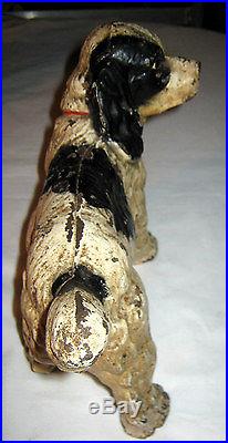 Best! Antique Hubley Black & White Lg. Cocker Spaniel Cast Iron Dog Doorstop