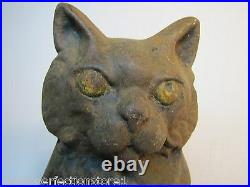 BLACK CAT Antique Cast Iron Doorstop Scary Stare Figural Decorative Statue 12 lb