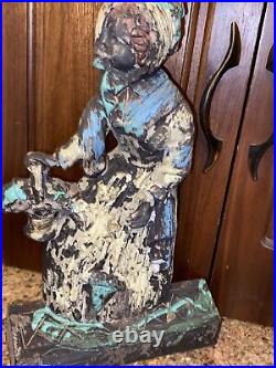 BRADLEY & HUBBARD Doorstop Cast Iron 7796 Woman Left Face 11x7 Shawl Basket