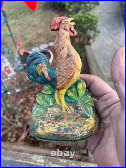 Beautiful cast-iron rooster doorstop. Fantastic original paint
