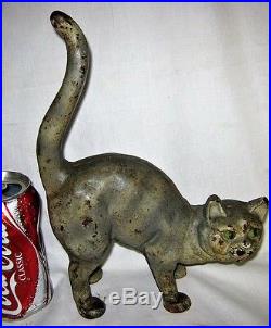 Best! Antique Hubley Toy Co. USA Stripe Tabby Cast Iron Cat Statue Doorstop