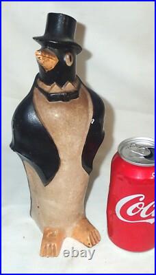 Best! Antique USA Cast Iron # 463 Hubley Top Hat Penguin Statue Home Doorstop