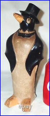 Best! Antique USA Cast Iron # 463 Hubley Top Hat Penguin Statue Home Doorstop