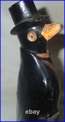 Best! Antique USA Cast Iron # 463 Hubley Top Hat Penguin Statue Home Doorstop
