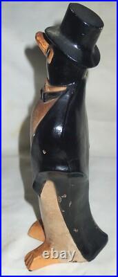 Best! Antique USA Cast Iron # 463 Hubley Top Hat Penguin Statue Home Doorstop