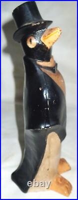 Best! Antique USA Cast Iron # 463 Hubley Top Hat Penguin Statue Home Doorstop