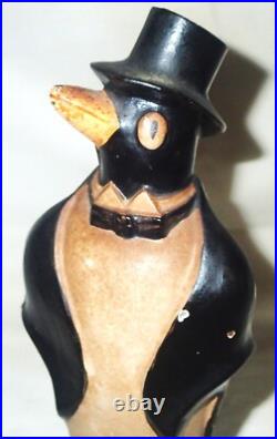 Best! Antique USA Cast Iron # 463 Hubley Top Hat Penguin Statue Home Doorstop