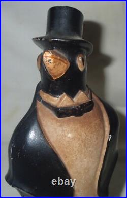 Best! Antique USA Cast Iron # 463 Hubley Top Hat Penguin Statue Home Doorstop
