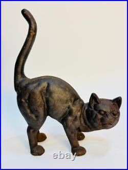 Black Cat Cast Iron Doorstop Arched Back Tail Up Hunchback