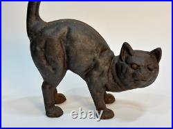 Black Cat Cast Iron Doorstop Arched Back Tail Up Hunchback
