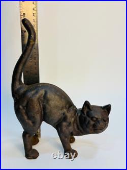Black Cat Cast Iron Doorstop Arched Back Tail Up Hunchback