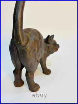Black Cat Cast Iron Doorstop Arched Back Tail Up Hunchback
