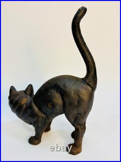 Black Cat Cast Iron Doorstop Arched Back Tail Up Hunchback