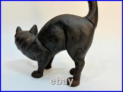 Black Cat Cast Iron Doorstop Arched Back Tail Up Hunchback