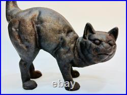 Black Cat Cast Iron Doorstop Arched Back Tail Up Hunchback