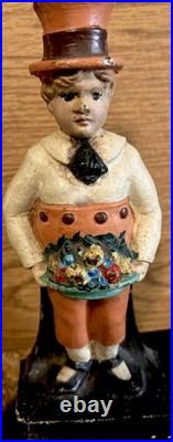 Boy Carrying Fruit Basket Antique Cast Iron Door Stop Unmarked 9x4RARE