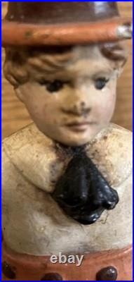 Boy Carrying Fruit Basket Antique Cast Iron Door Stop Unmarked 9x4RARE