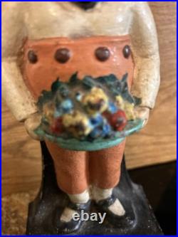 Boy Carrying Fruit Basket Antique Cast Iron Door Stop Unmarked 9x4RARE